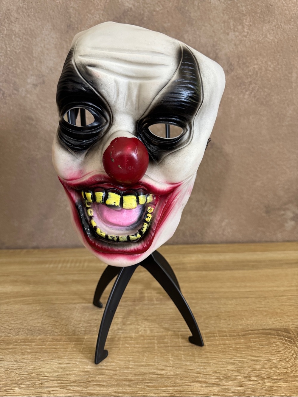 Scary Clown Face Mask in White, Red, Black Mens Halloween Costume Mask